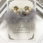 【クリスマスSALE】ビジュー✳︎ファーピアス【ブルーグレー】
