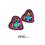 デニムハート花柄刺繍ピアス/イヤリング