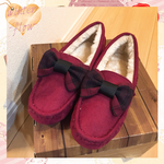 【22.5〜26.0】赤チェックリボンファーモカシンシューズ/wi