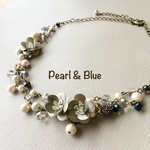 flower 付き 6色beadsとコットンパールのネックレス