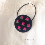ラズベリーピンクの薔薇  刺繍ヘアゴム  ブローチ   限定1個パールボール付♡
