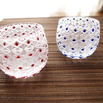 切子 ガラス　ぐいのみ　「おしどり」