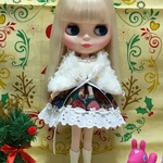 クリスマスワンピース ふわふわケープ 付  グリーン ( ブライス、リカちゃん)