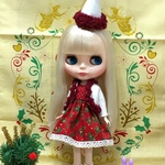 クリスマスワンピース ボレロ&三角帽子付 レッド (ブライス、リカちゃん)