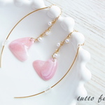 ハートの桜貝チェーンピアス