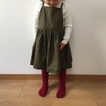 【カーキ 】 エプロンワンピース