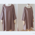 送料無料♥暖か起毛♥くったりリネン100%Aラインワンピース　モーヴ