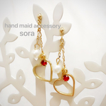 ハート♡レッドストーンピアス／イヤリング