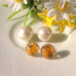 春色フラワーとパールキャッチ☆金箔入り 金属アレルギー対応