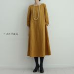 予約販売　リネン100％ワンピース　マスタードカラー