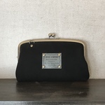 チェーンつきレザー親子がま口 ブラックベロア