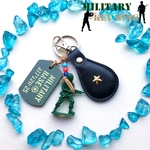  ARMY本革チャーム&アーミー兵士キーホルダー黒★ミリタリー IDタグ