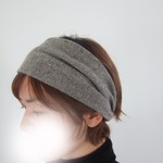 完成品のみ**ウールアルパカ混紡　グレー　ヘリンボーンが大人な♪冬ゆるターバン**帽子代わりにも