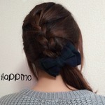 ダブルリボン　ヘアゴムorバレッタ　チェック柄　ブラックウォッチ