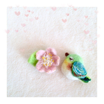 桜の花と メジロちゃん羊毛ブローチセット