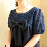 送料５００円●フォーマル●サークルネイビーパフ袖リボンop●卒園卒業式入園入学式結婚式●5～29号豊富トールサイズＯＫ