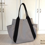 【新色】Ricoシリーズ  柔らか8号帆布〈クレージュグレー〉×持ち手〈ブラック〉　大きめトートバッグ 「Grande 」 マザーズバッグ 通勤