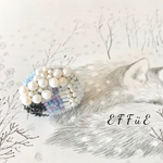 一点のみ 淡水パールとブラックスピネル 冬の夜空 ビーズ刺繍 ブローチ ［送料無料］ギフト 帯留