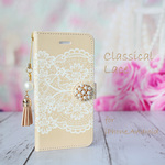 【iPhone・Androidケース】クラシカルレース（ベージュ） ★ ほぼ全機種対応 手帳型スマホケース 