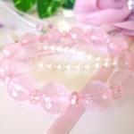☆愛と美の女神☆若さ☆健康☆マダガスカル産ローズクォーツ☆１２８面ミラーカット☆　☆桜色ピンクボタンカットガラスビーズ☆　☆大珠１２ｍｍ☆　☆１７ｃｍ☆