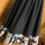 【７９cm丈】✴︎ピンドット×USAコットン レトロ＊サイケガール柄✴︎ブラック ボリュームスカート✴︎