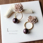 再販【2017年秋冬新作】 flower　Cabochon　ピアス/イヤリング　コットンパール　ラベンダー　花