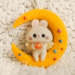 羊毛フェルト　月にのった天使うさぎさん