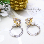 Grey round×スクエアビジュー♡大人なライトカラー♡ビジューピアスorイヤリング