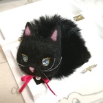 黒猫ブローチ＆ファーのバッグチャーム