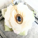 vintageチェコガラス★ネックレス＜ナイトブルー×ゴールド＞