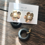 metal flower×wood ring pierce