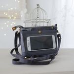 【再販3】透明ポケットに入れたままスマホが操作できるスマホポシェット/ラメリボバタ　チャコールグレー