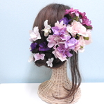 髪飾り　ローズ&紫の小花（ご注文品）