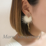 スクエアベージュマーブル   スイングビジュー  ファーピアス