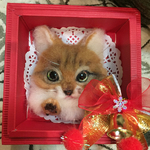 羊毛フェルト猫のブローチオレンジXマス