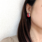 #2 タータンチェックのくるみボタンピアス/イヤリング
