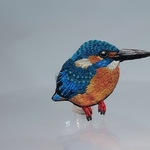 カワセミ（鳥）の刺繍ブローチ　・198・