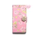 ♡名入れ対応♡iPhoneXR/iPhone X/iPhone8/iPhone8Plus/iPhone7/iPhone7Plus/iPhoneSE 手帳型ケース ピンクベースローズ×パールビジュー