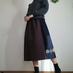 毛混千鳥格子のあめ玉異素材の暖かおしゃれスカートウエストゴム