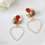 ダブルハートマットパールビジューピアス/イヤリング