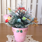 クリスマスの卓上オブジェ(鉢色/ピンク)