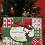 トナカイのパッチワークのクリスマスカード＊グリーン＊