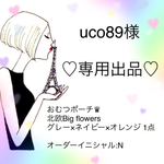 uco89様専用 ♡スワロイニシャル入り♡フタポン＆タッセル付おむつポーチ♛ 北欧Big flowers   グレー×ネイビー×オレンジ