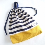 巾着　３５×３０　ネイビーボーダー×マスタードイエロー　イカリ　持ち手・名前タグ付き　体操服入れ・着替え入れ