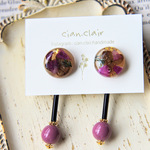 ブラウン紫陽花とパープルのオトナなロング・ピアス