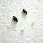 再販 黒い石 リーフ&パール セットピアス 