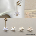 リボンとコットンパール ホワイト系 お色選べます(ピアス、ノンホールピアス無料変更可能)