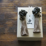 pierce【 布花ピアス charcoal hydrangea ＆ light brown tassel 】
