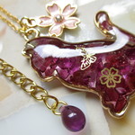 ◇1339再販11 🌹ガーネットの猫とお花のネックレス🐈💖 ※約50㎝