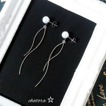 華奢シルバーウェーブパールロングピアス/イヤリング